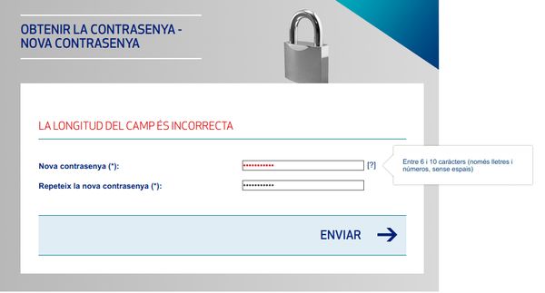 Aigües de Barcelona dumb password rule screenshot